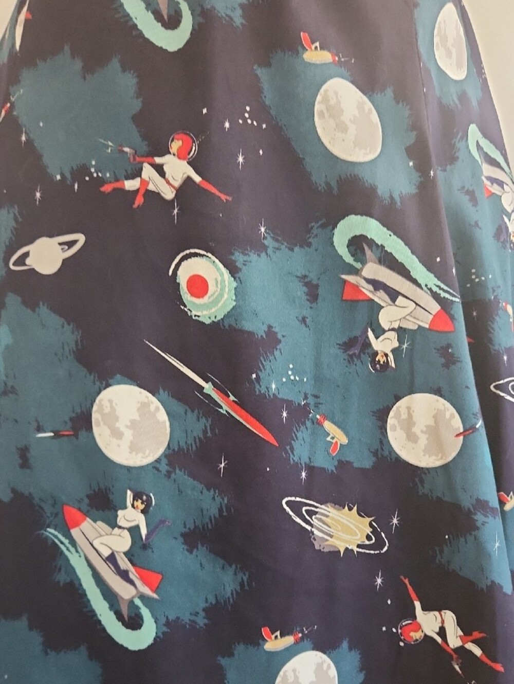 🚀Collectif Navy Space-Print Dress with Red And Dark Blues. SZ M US 8 Uk 12 - Picture 6 of 12